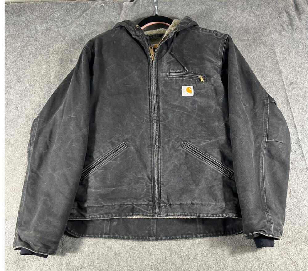 Carhartt Sandstone Sierra Jacket Women Medium Black Sherpa Lined Hooded Workwear